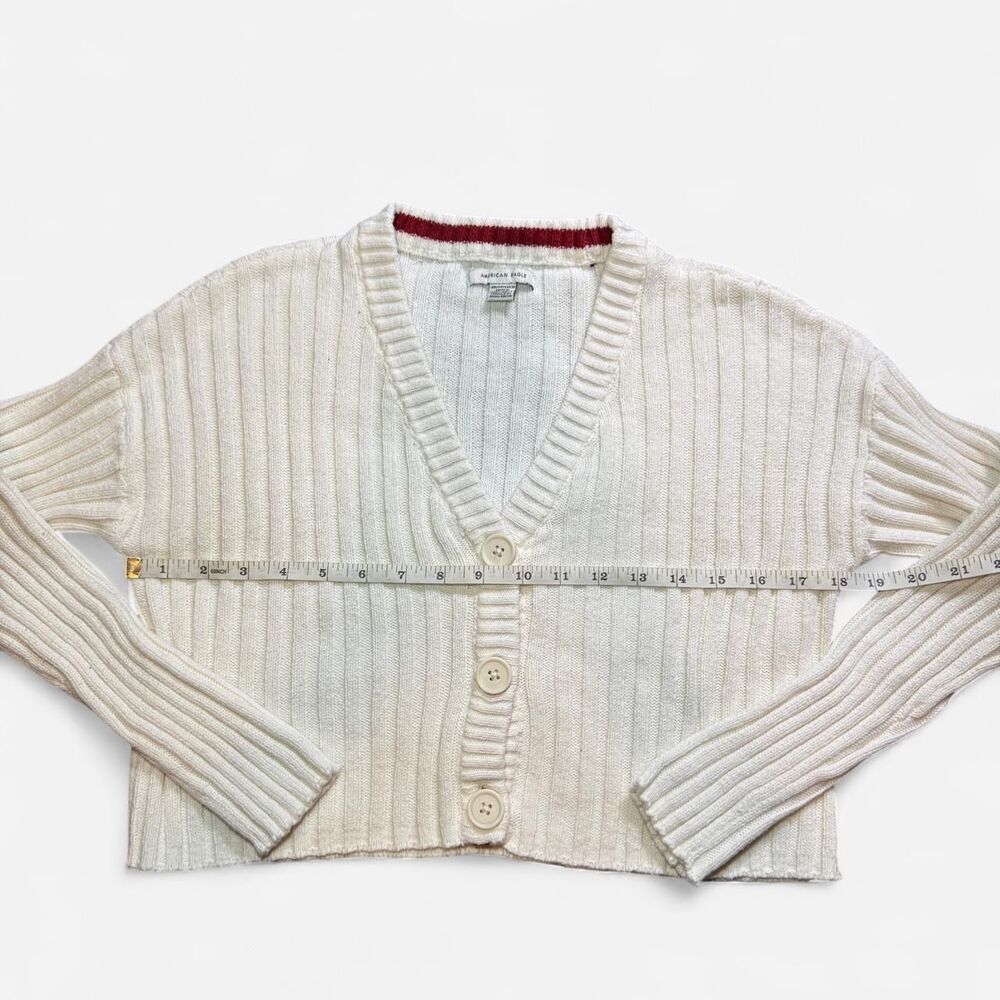 American Eagle White Cropped Ribbed Knit Cardigan; Size XS - Picture 5 of 6